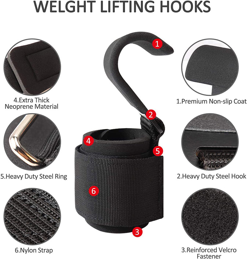 Heavy Duty Hand Grip Hooks Adjustable Wrist Straps for Weightlifting  Anti-slip Metal Hooks for Lifting. 